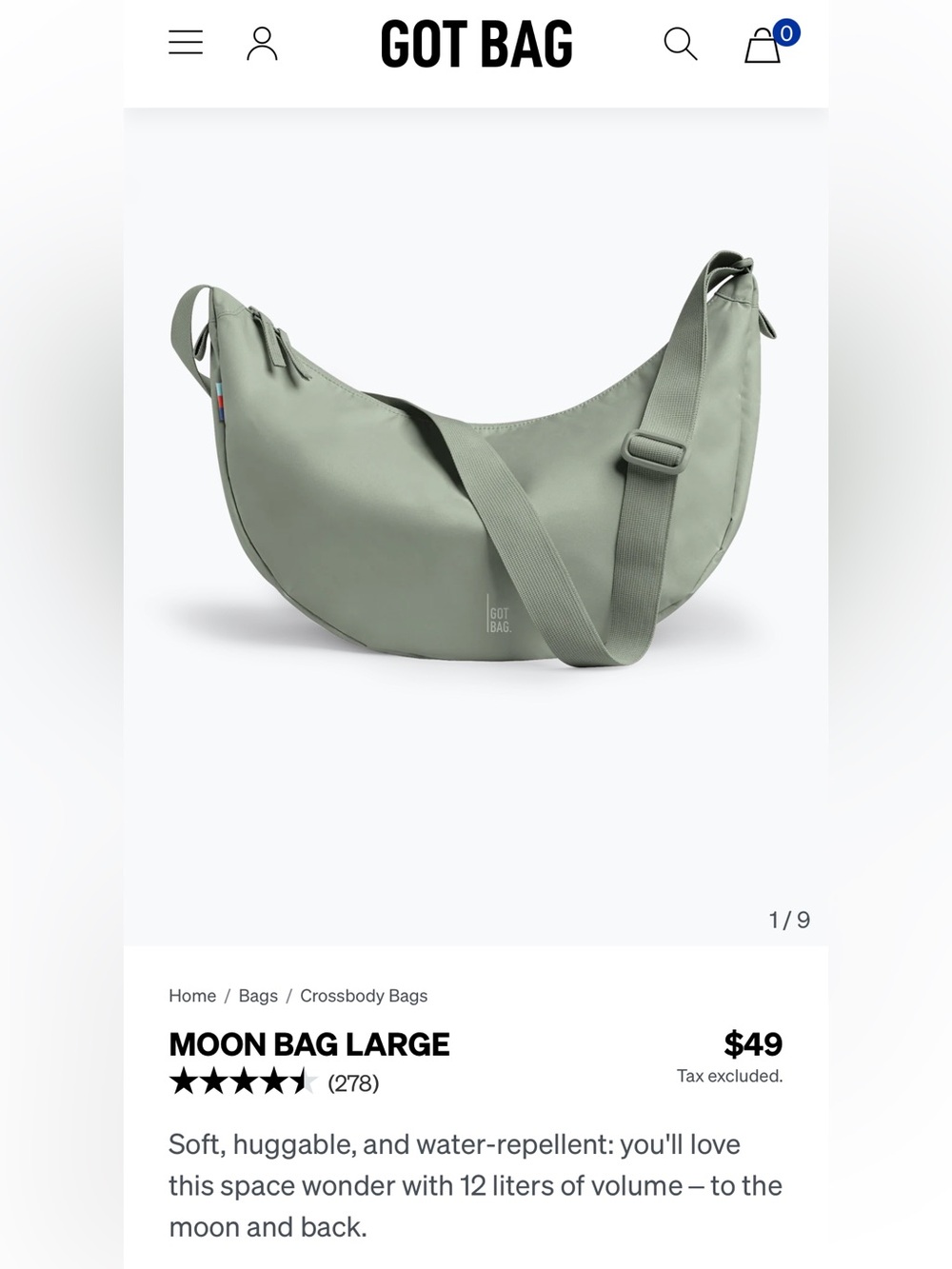 GOT BAG Large Moon Bag in Bass (Sage)
